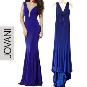 Jovani (6) Cobalt Blue Plunge V-Neck Sleeveless Mermaid Gown Pageant/ Prom Dress